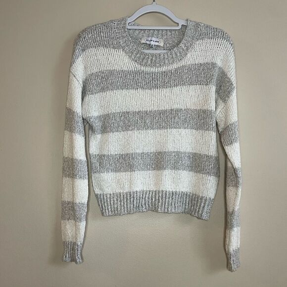 Willow & Wind silver and white Striped crew neck sweater sz M Slimming - Picture 1 of 7